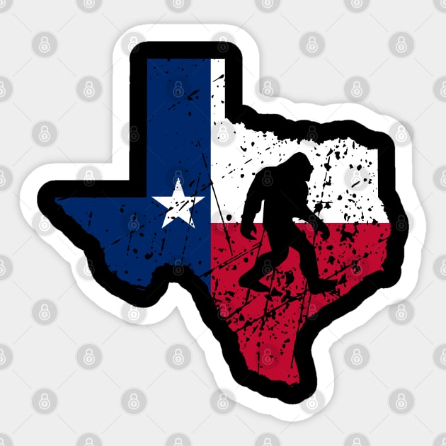 Texas Bigfoot Sasquatch, Funny Vintage Squatch Texan Map Flag Big Foot Gift Sticker by Printofi.com